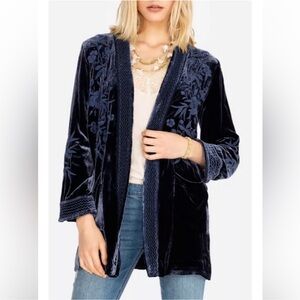 Johnny Was Adele Velvet Floral Embroidered Smoking Jacket Size Small